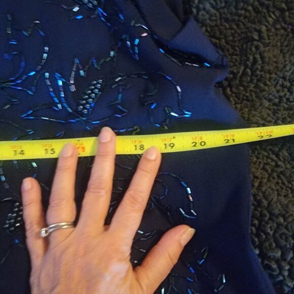 Vintage hand-beaded navy blue cocktail dress; approx. size 4-6 (s) - Picture 14 of 16